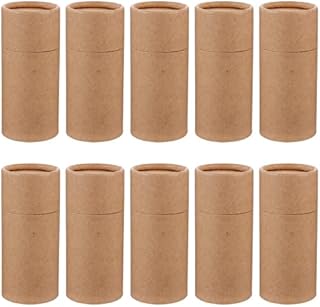 Healifty 10pcs Empty Kraft Paper Jar 50ml Cardboard Boxes Essential Oil Bottle Packaging Case Gift Tube Round Container for Pencils Tea Caddy Coffee Cosmetic Crafts, Light Yellow, 11.4x5.1x5.1cm