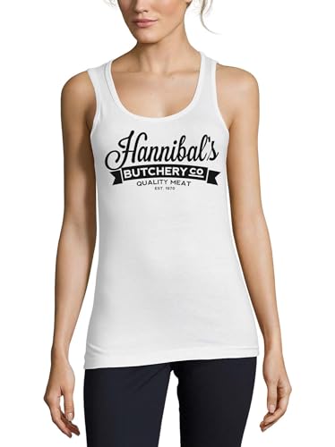 Hannibal's Butchery Quality Meat - Camiseta sin mangas de algodón para mujer, color blanco, blanco, L