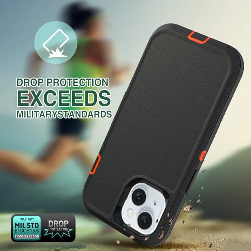 Image of Case for iPhone 15, Heavy-Duty Tough Rugged Shockproof Drop Protective Cover Phone Cases, Black+Orange