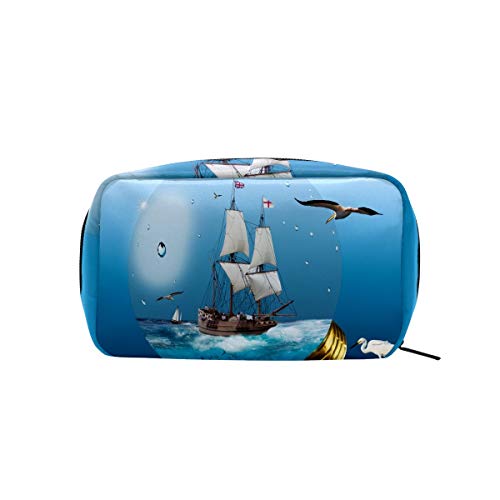 Preisvergleich Produktbild Kosmetiktasche mit Segelboot-Glühbirnen, Möwen, Reise-Kosmetiktasche, Make-up-Tasche für Frauen und Mädchen, leicht, personalisierte Aufbewahrung, Kulturbeutel