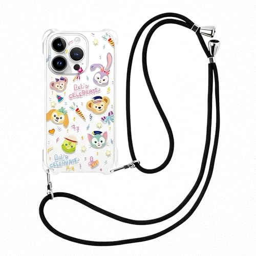 iPhone 15promax 用 ケース ディズニー ダッフィー&フレンズ 透明 ストラップ付き オールインクルーシブ 耐衝撃 衝突防止 落下防止 黄ばみ防止 かわいい