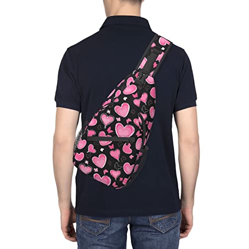 Heisin Pink Hearts Shoulder Chest Casual Bags Crossbody Sling Backpack With Adjustable Strap Daypack For Men And Women Travel Hiking Climbing Rucksack #TOP5