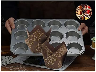 Tulip Cupcake for Baking Cupcake Cases Tulip Baking Cups, Brown Paper Muffin Cups, Standard Size Muffin Cases Cupcake Liners Muffin for Wedding, Birthday, Party, 100PCS