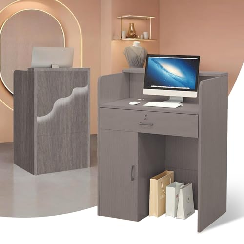 Small White Reception Desk with Drawer Storage