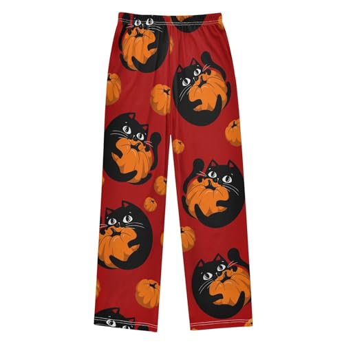 Cat and Pumpkin Boys Pants Boys Athletic Pants Long Pant for Boywith Pockets Wide-Leg Size 6-14Y2