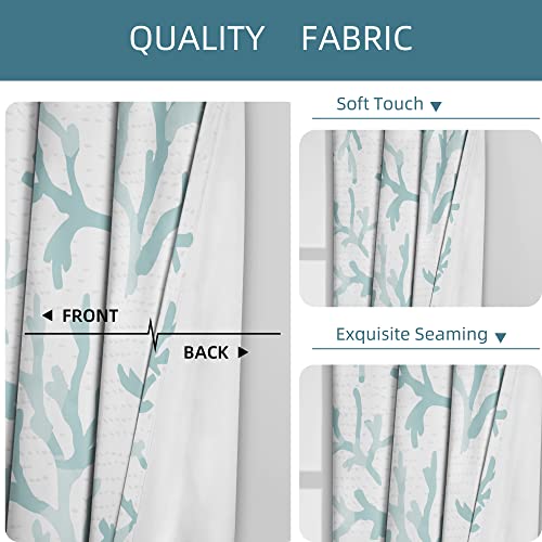 Coastal Nautical Curtains Teal Coral Curtains 50% Light Blocking Curtains Ocean Themed Beach Room Darkening Window Curtains With Grommets For Living Room Bedroom Hotel, 52X84 Inches, 2 Panel #TOP6