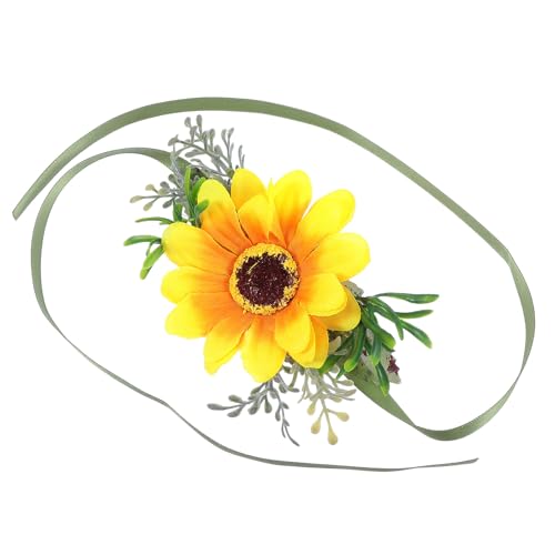 Fleur de poignet et broche de mariage tournesol style bohème chic