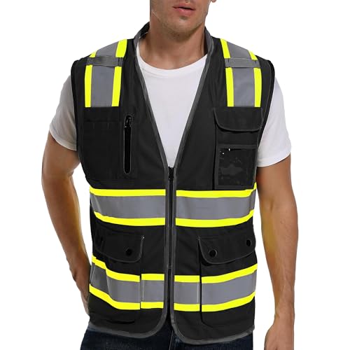 ArcRidge Reflective Safety Vest for Men and Women - High Visibility Construction Vest - Dual Tone Reflective Strips (Black, X-Large)