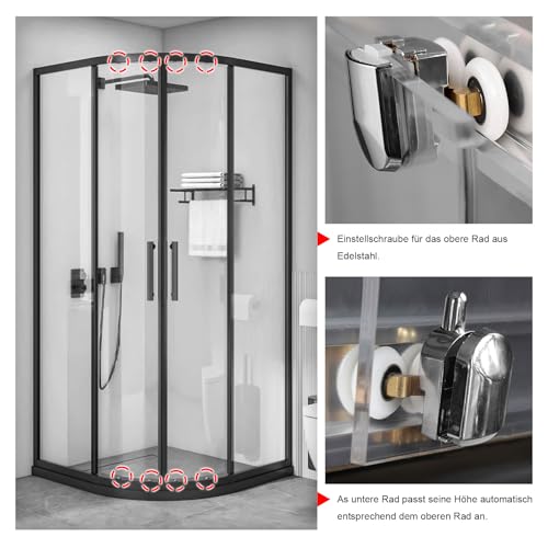 Dreamark 4 Sätze Duschtürrollen 25mm, Laufrollen für Duschkabine Schiebetüren für Glas 4-6 mm, Rollen für Schiebetür Badezimmer, Anti-Rost, Ruhige Duschkabinenrollen (2 Obere und 2 Unterwalzen)