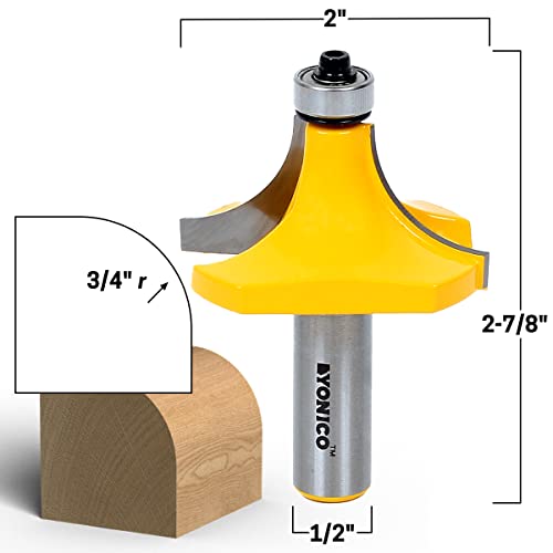 Yonico 13168 3/4-Inch Radius Round Over Edge Forming Router Bit 1/2-Inch Shank #TOP1