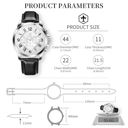 Men's Chronograph Watch Large Face Easy to Read Analog Quartz Men Dress Watch Leather Strap Waterproof Luminous Fashion Casual Wrist Watch for Men3