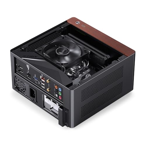 Image of JONSBO NV10 Black MINI ITX PC Case, Aluminum Alloy with Walnut Trim Desktop Case, Compatible with 1U Flex PSU, Low-Profile GPU,Compact &Portable 4.5L Case,with a PCI-E 4.0 Extended Cable, Black
