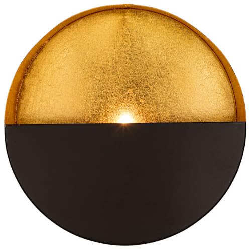 Luxury Metal Wall Candle Sconces &ndash; Large Handcrafted Wall-Mounted Tealight Candle Holders with Gold Leaf Interior &ndash; Modern & Rustic Home D&eacute;cor for Living Room, Hallway &ndash; 11.8" Black Single Piece