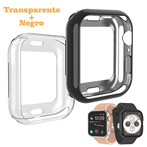 Bonslan Funda para Apple Watch 40mm Series 5/Series 4?2-Pack?,Suave TPU Funda [Ultra Delgado][Anti-Arañazos] Case de Apple Watch Funda,Slim Suave TPU Protector?Transparente*1+Negro*1?