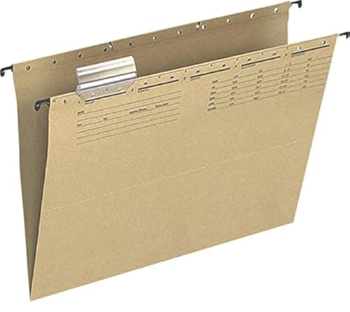 Q-Connect KF00555 25 Stück Hängemappen und Zubehör UniReg/Für A4 Farbe: Braun/Aus 250g/qm Natronkarton/Schwarzer Organisationsdruck/mit auswechselbaren Blanco-Schildchen/Metall-Hängenschienen