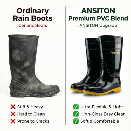 Image of Men's Black Waterproof PVC Slip - On Rain Boots - High & Mid Calf Styles, Ideal for Outdoor, Garden, Farm, Mud & Fishing, Comfortable, Durable, Easy to Clean