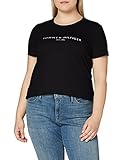 abgerundeter Saum Tommy Hilfiger Damen TH ESS Hilfiger C-NK REG Tee SS, Schwarz, M