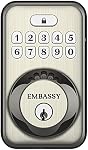 Embassy Verrouillage de porte électronique sans clé avec clavier antimicrobien illuminé et verrouillage de sécurité Deadbolt, magasin 20 Codes d'utilisateur personnalisés, verrouillage automatique et à un bouton, devant, entrée, garage ou bureau