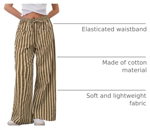 Image of MISSACTIVER Women Drawstring Striped Pants Loose Wide Leg Trousers Casual Low Waist Pants Comfy Lounge Pants with Pockets