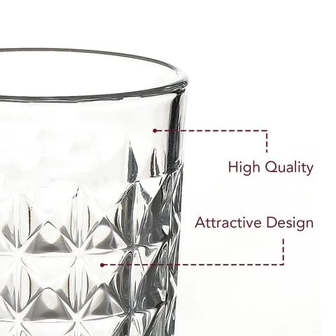 Image of Premium 350ML Juice Glasses Drinking Glasses, Highball Lead-Free Glasses, Tumblers for Water, Juice, Beer, Cocktail and Mixed Drinks - Pieces, Transparent (Diamond Glasses, 6 Count (Pack of 1))