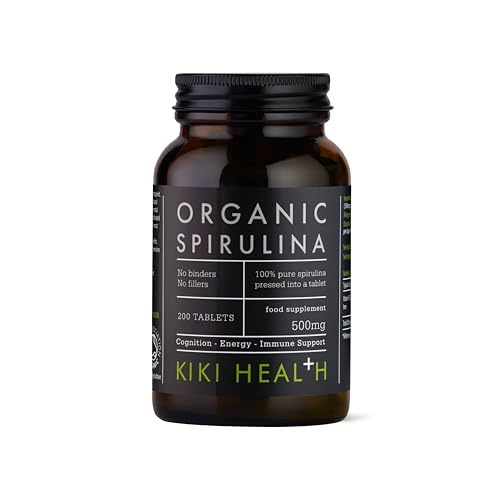 KIKI Health Organic Spirulina Tablets | Premium Pills & High Detox Supplement | Iron Rich Vegan Protein Chlorophyll | Non-GMO | Immune Health Energy Focus & Fitness | 100% Spirulina 200 Capsules