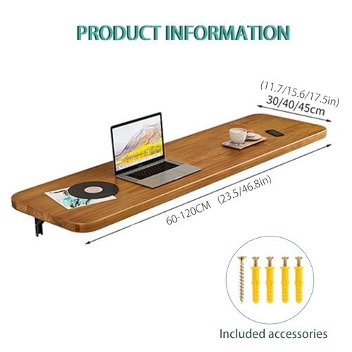 Table d'appoint murale pliable en bois marron et métal 120x40cm