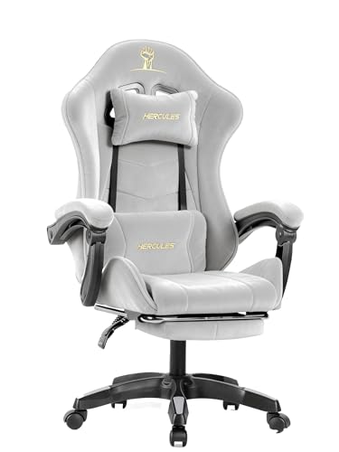 HERCULES ゲーミングチェア ファブリック リクライニング ゲームチェア オットマン付き ベルベット ソファーの座り心地 通気性 pcチェア  オフィスチェア デスクチェア ヘッドレスト&ランバーサポート 連動式アームレスト（ブラック＆グレー）