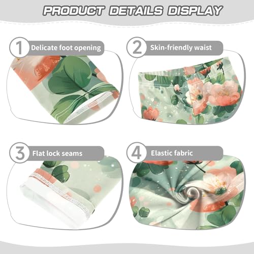 Elegant Flower Green Leaf Girls Leggings Ultra Soft Compression Yoga Gym Pants for Kids 4-10T3