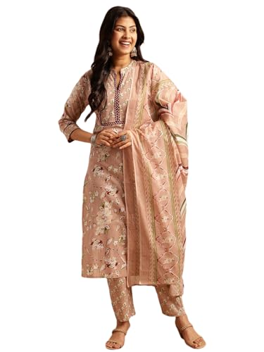 Image of Vbuyz Women's Cotton Printed A-Line Regular Fit Kurta Pant with Dupatta