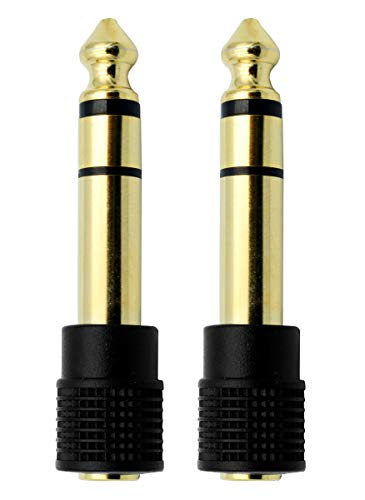 Audio-Adapter-635mm-14-inch-Male-to-35mm-18-inch-Female-Stereo-Headphone-Connector-Gold-Plated-2-Pack