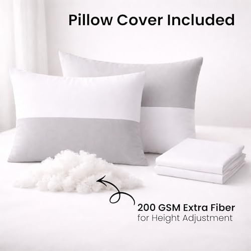 Image of ARLinen Hollow Fiber Sleeping Pillow - Set of 2, Height Adjustable, Soft & Fluffy Comfort, White & Grey, 29x19 Inch with 300g Extra Fiber for Custom Comfort, Pillow Covers Included