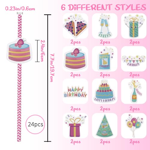 24 pitillos de papel para fiesta color rosa miniatura 2