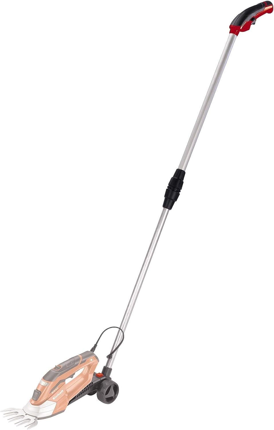 Einhell Akku-Gras- und Strauchschere GE-CG 12 Li (Lithium-Ionen, 12 V, 1,5 Ah, werkzeugloser Messerwechsel, lasergeschnittene Messer, Metall-Getriebe, Teleskopstiel, Softgrip, Sicherheitsschalter)