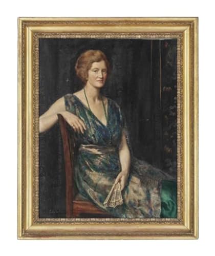 Portrait d'une dame assise en robe verte poster pour valoriser un grand mur