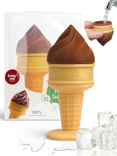 Image of Smily Mia Freezer Teether for Babies 12-18Months,Freezable Ice Cream Toy for 6-12Months Babies,Cold Water Soother for 3-6Months for Teething Pian Relief, Choclate Brown