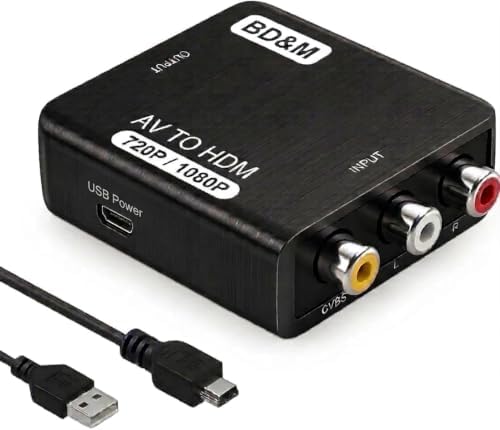 BD&M Av To Hdmi Converter, Rca To Hdmi, 1080P Mini Rca Composite Cvbs Video Audio Converter Adapter Support Pal/Ntsc For Tv/Pc/ Ps3/ Stb/Xbox Vhs/Vcr/Blue-Ray Dvd Players - Black