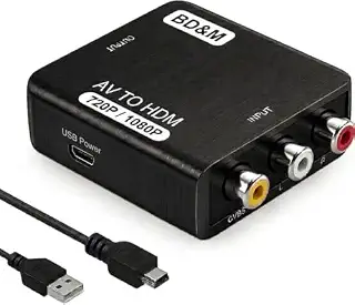 BD&M RCA to HDMI Converter, AV to HDMI Adapter Supports PAL/NTSC for PS2, PS3, Xbox, VHS, VCR, DVD Players