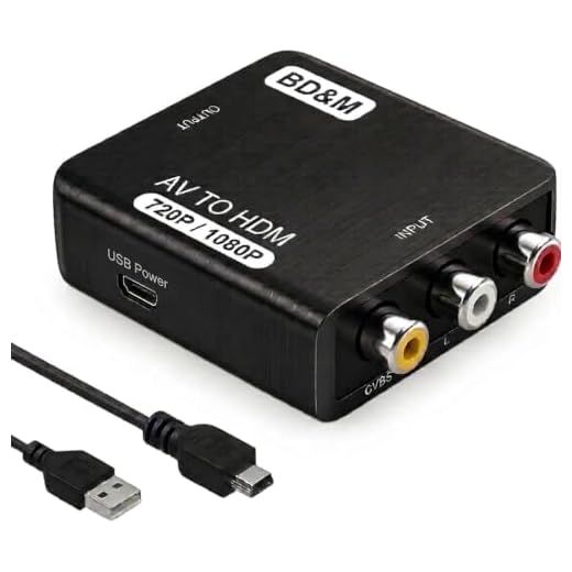 BD&M AV to HDMI Converter, RCA to HDMI, 1080P Mini RCA Composite CVBS Video Audio Converter Adapter Support PAL/NTSC for TV/PC/ PS3/ STB/Xbox VHS/VCR/Blue-Ray DVD Players - Black