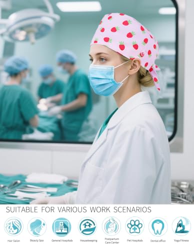 Image of Kousenpu Scrub Caps for Women, Adjustable Women's Surgical Cap with Buttons, Breathable Cute Design for Nurses and Doctors