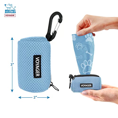 Image of Best Pet Supplies Dog Poop Bag Holder Leash Attachment with Reusable Dispenser for Travel, Walking, Park, and Outdoor Use, Durable with Clip-On - Baby Blue, Mesh Dispenser w /15 Bags