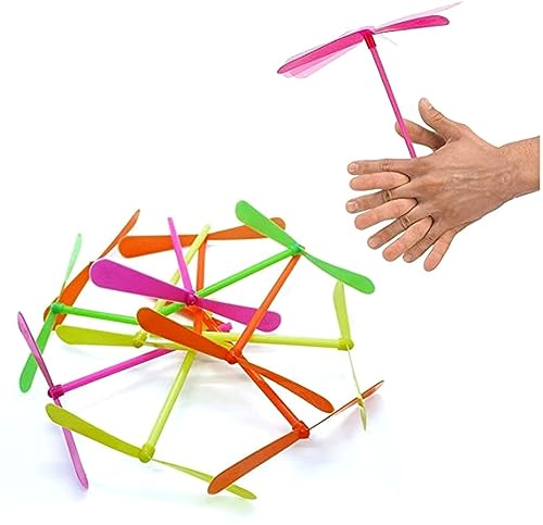 Image of 10-Pack Colorful Dragonfly Bamboo Whirl A Copter Helicopter Flying Toy, Dragonfly Propeller Outdoor Flying Toy for Kids (Multicolour)