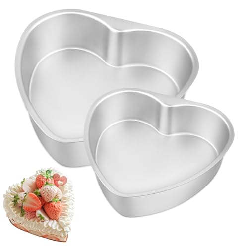 Yumatouch Juego de moldes para tartas en forma de corazón, de aluminio de 8 y 6 pulgadas, moldes profundos para hornear, moldes para tartas de cumpleaños y bodas