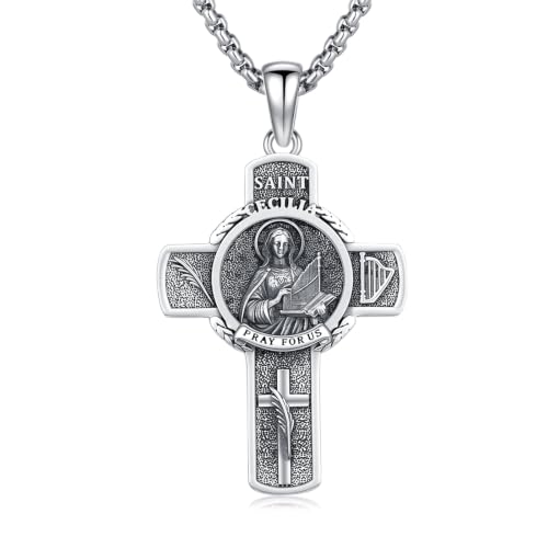 XIXLES Sterling Silver Large St Cecilia Musicians Prayer Medal Necklaces