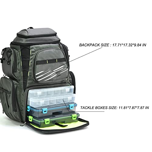 Anmeilu Fishing Tackle Backpack With 4 Tackle Boxes Waterproof Large Fishing Bag With Rod Holder Bottle Holder Fishing Tackle Bag For Fishing Gear Camping Hiking #TOP6