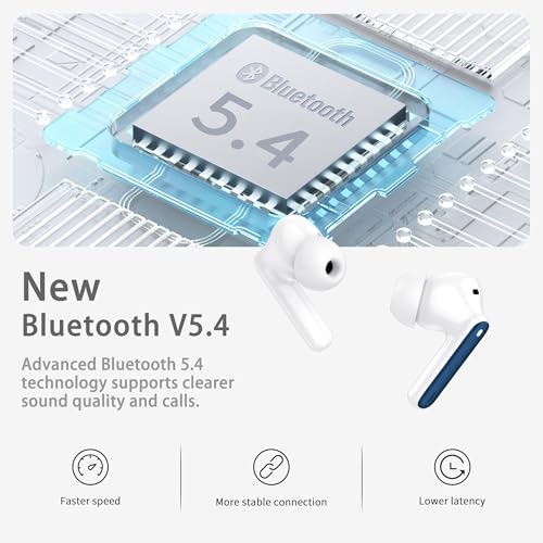 Image of Wireless Earbuds, Bluetooth 5.4 Headphones in Ear with HiFi Stereo Deep Bass, 4 ENC Noise Cancelling Mic Wireless Earphones 40H, in-Ear Earbud Bluetooth Dual LED Display IP7 Waterproof, Dark Blue