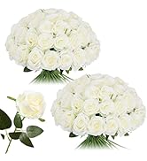 Nubry 50pcs Artificial Silk Roses Bulk,Fake Roses Flower with Stems Realistic Flowers for Wedding...
