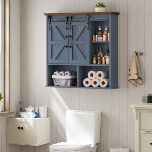 Image of Vabches Bathroom Wall Cabinet, Farmhouse Medicine Cabinet, Navy Blue