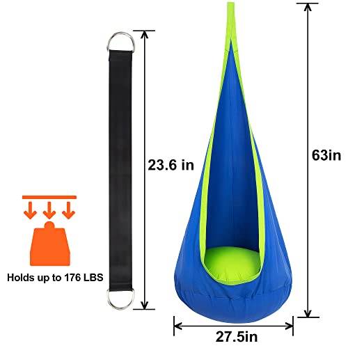 Y- STOP Kids Pod Swing Seat, Hanging Hammock Chair with Inflatable Pillow, Sensory Swing Chair with Pocket for Outdoor and Indoor, Max 176Lbs (Blue and Green) - Image 4