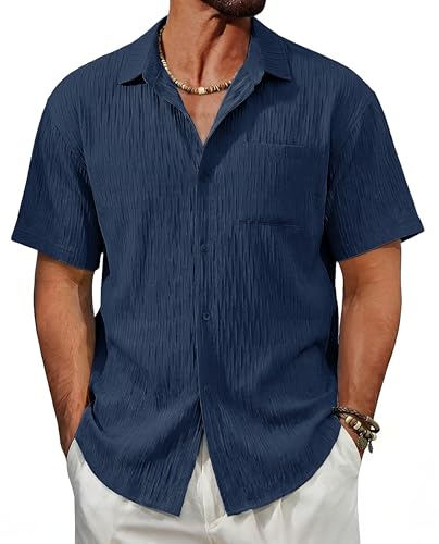 EKLENTSON Men's Short Sleeve Button Up Shirt with Pocket Casual