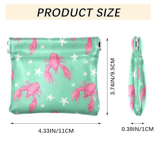 Pink Lobsters Starfish Coin Purse Leather Pouch Change Purse, Squeeze Coin Pouch for Cards, Keys & Lipsticks, Unisex3